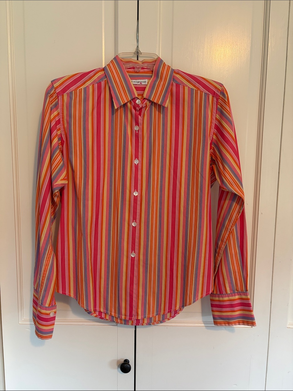 Jill McGowan Multicolor Stripe Button-Up Shirt - Bright Pink & Orange size s